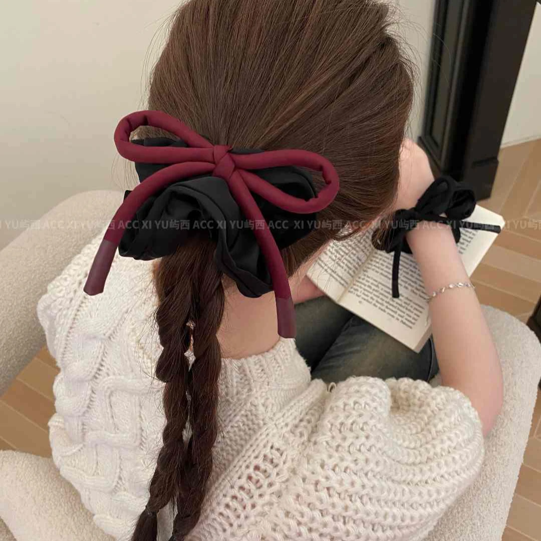 丝绒蝴蝶结抽绳发圈蓬松丸子头发饰简约扎发头绳韩版百搭秋冬头饰