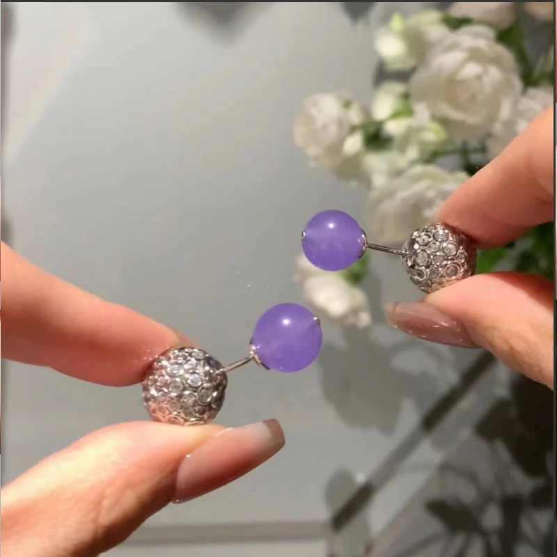 摩邦珠宝 铜合金合成锆石耳饰 紫白珠珠双球耳钉官方专属