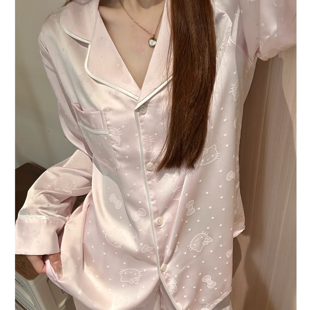 【蝴蝶结kitty】甜妹可爱冰丝长袖睡衣女款夏2025新款可外穿家居服