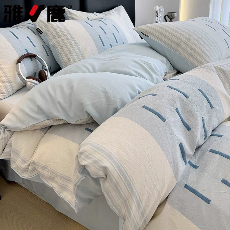 雅鹿简约风纯棉全棉床上四件套2025新款被套罩床单三件套卧室床品