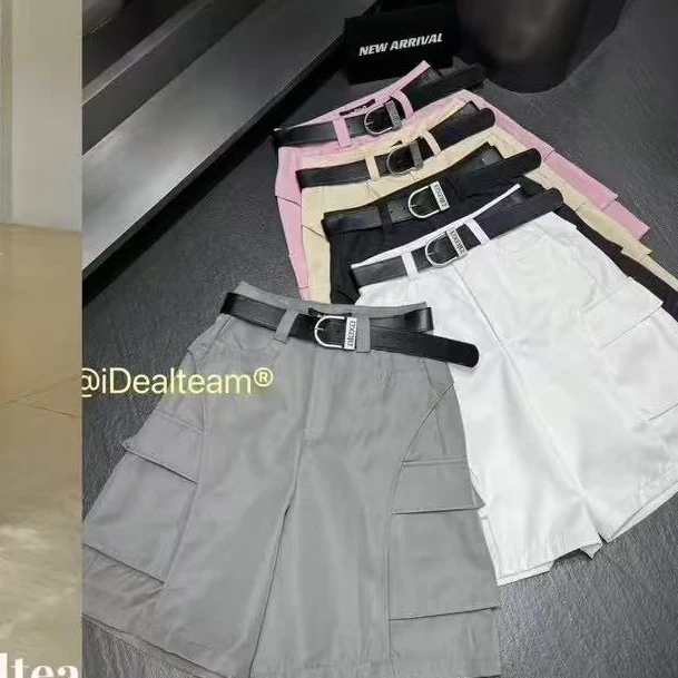 5个色双口袋拼接阔腿五分短裤22090