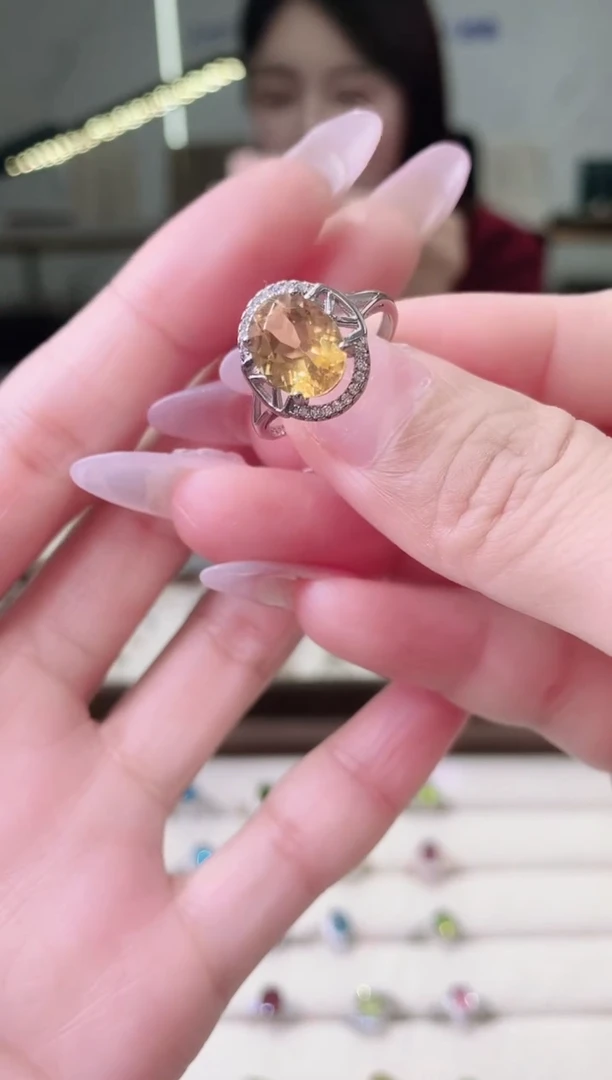 【闪购商品】黄晶戒指银S925镶嵌89-7