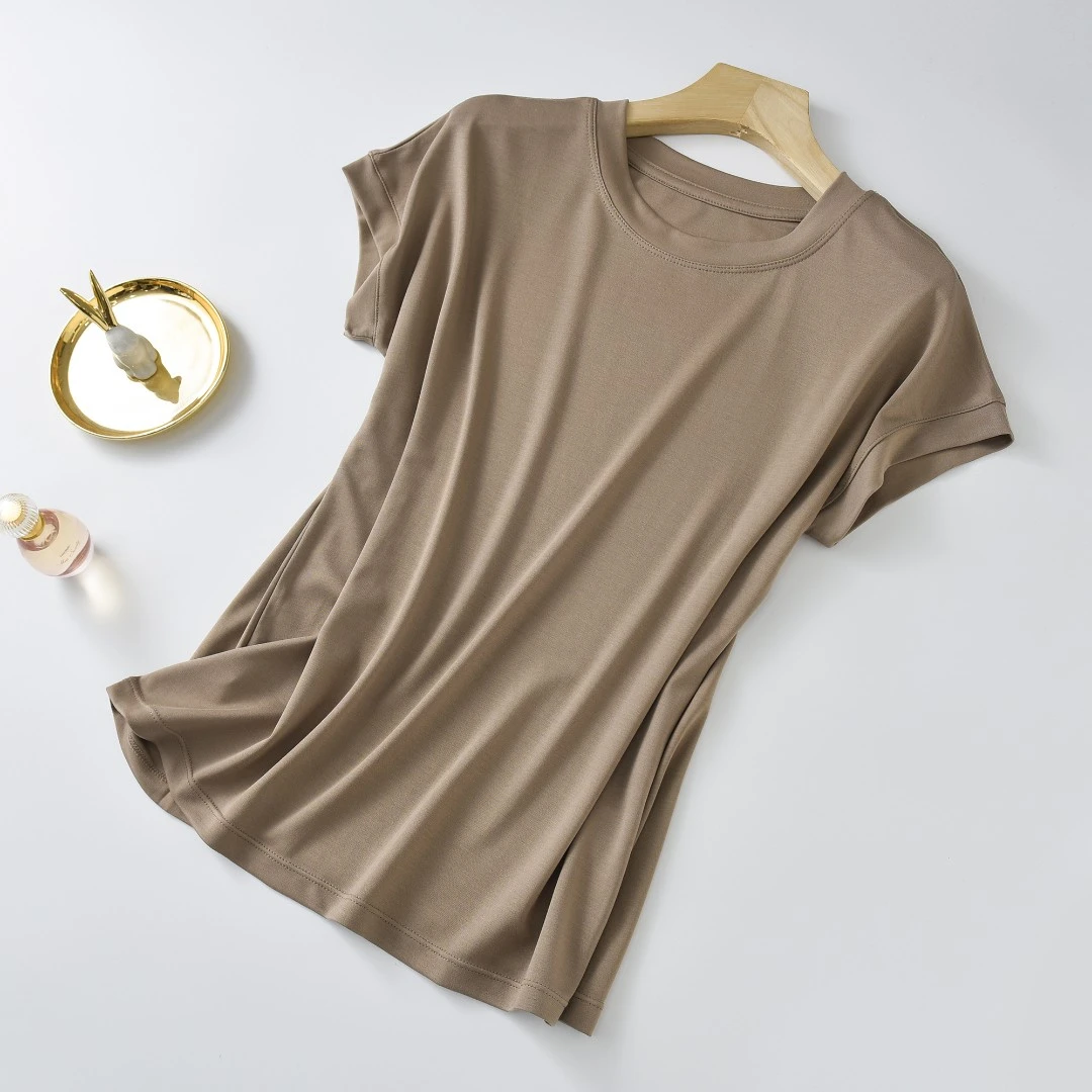 60支双面兰精女装休闲百搭显瘦飞袖圆领女T恤上衣纯色5003