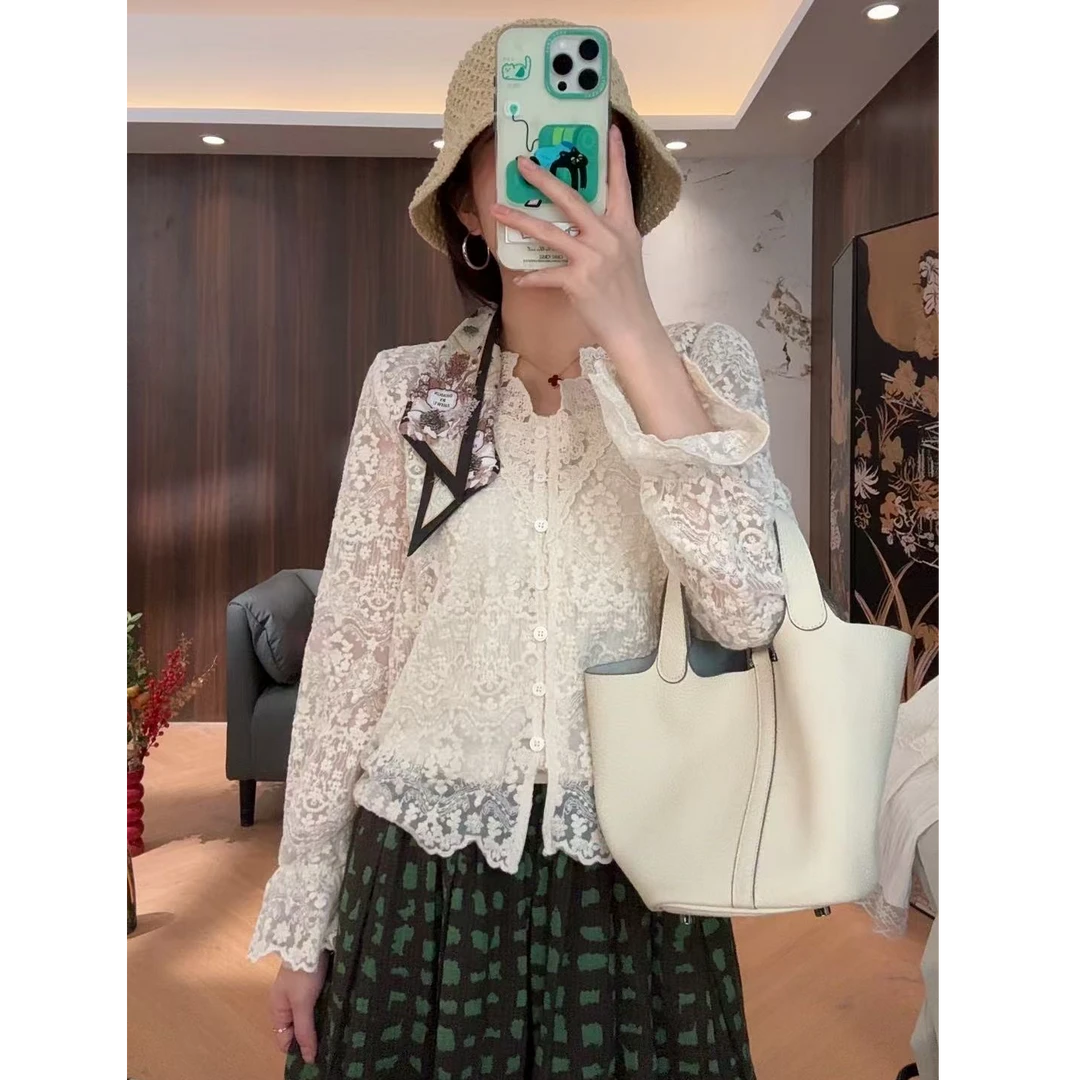 【LIbaibai】（送吊带）早春新款百搭蕾丝防晒开衫长袖T恤BB-1458