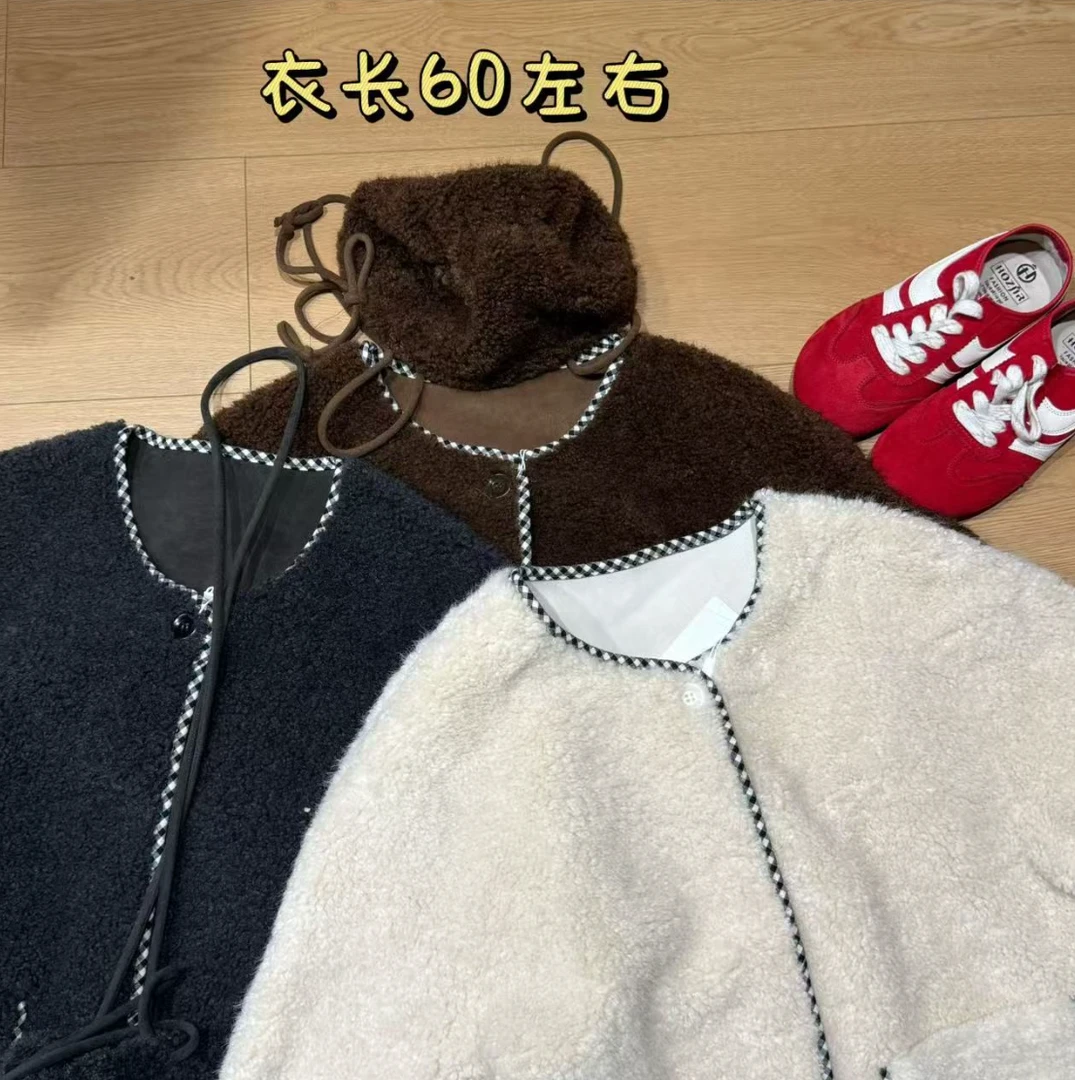 【志玲家】26312款黑白格包边毛毛外套