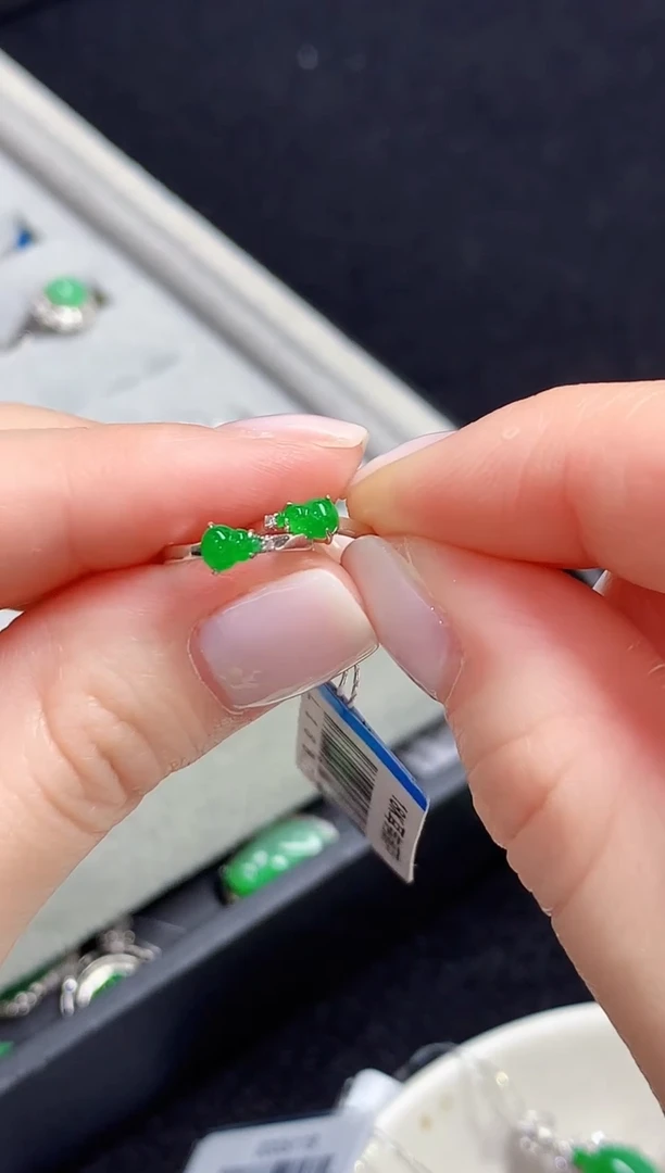 18K金镶嵌翡翠耳饰L1286多样性发其一