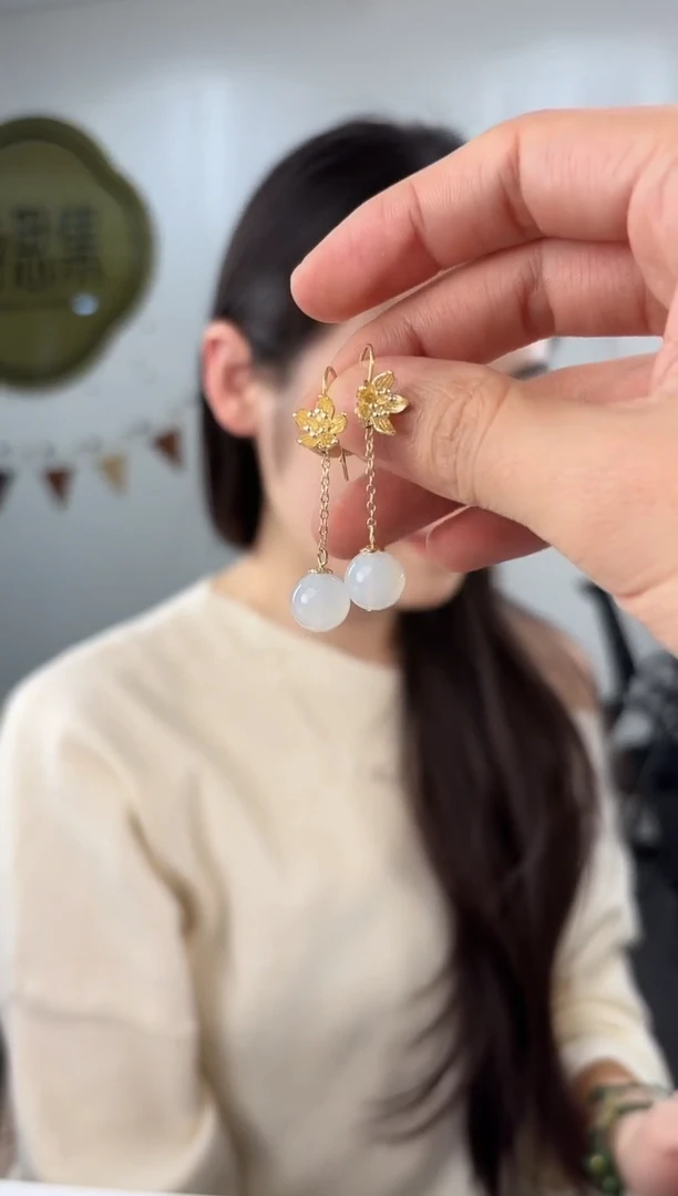 未镶嵌耳钉玛瑙/玉髓一花一世界耳环