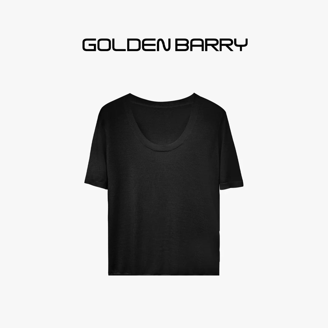 GOLDENBARRY【3.8专享】246404时尚U领蚕丝羊毛休闲短袖百搭