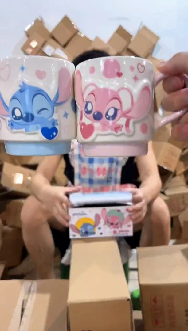 瓷片原盒Q版史迪仔安琪对杯