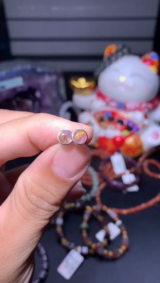 未镶嵌珠宝半成品水晶紫钛耳钉