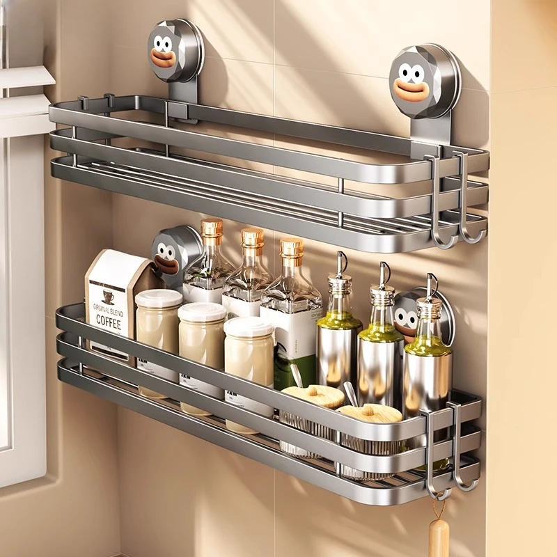 卢佳妈妈吸盘厨房调料置物架壁挂式免打孔墙上高端调味料收纳架