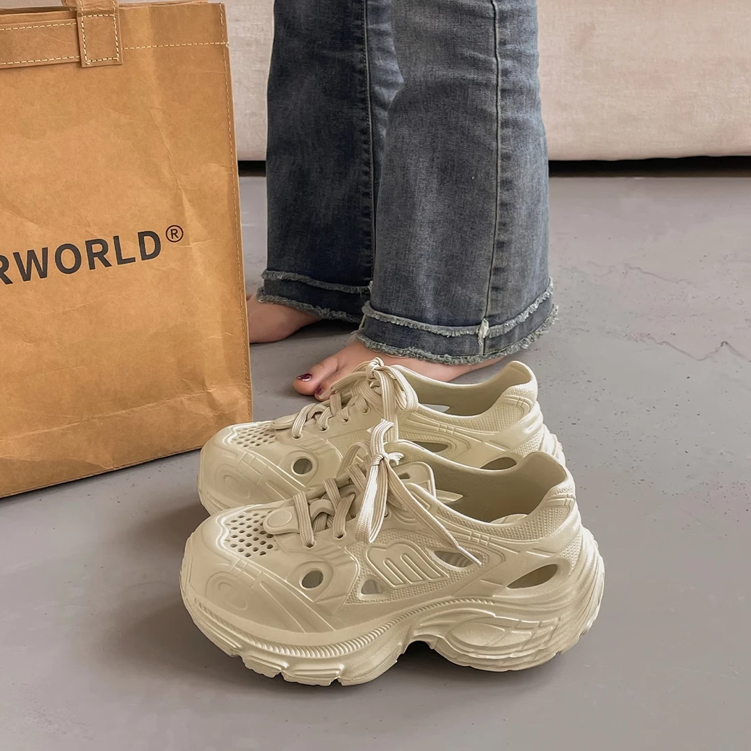 向伦家居夏季新款厚底洞洞鞋女款户外溯溪沙滩老爹鞋防滑增高拖鞋