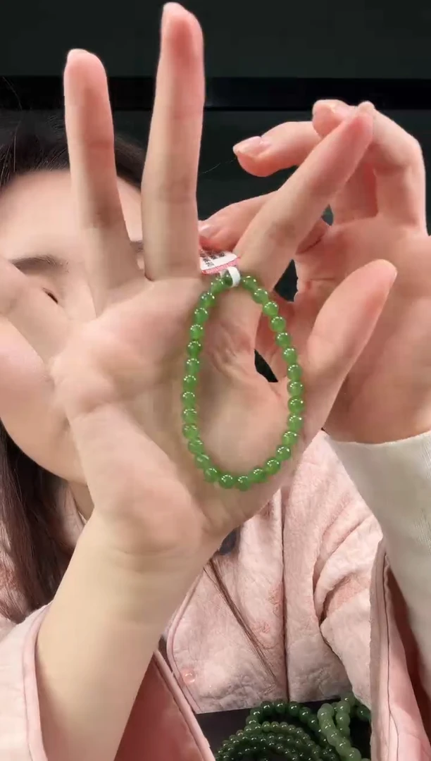 未镶嵌手串和田玉（碧玉）碧玉6mm苹果绿手串