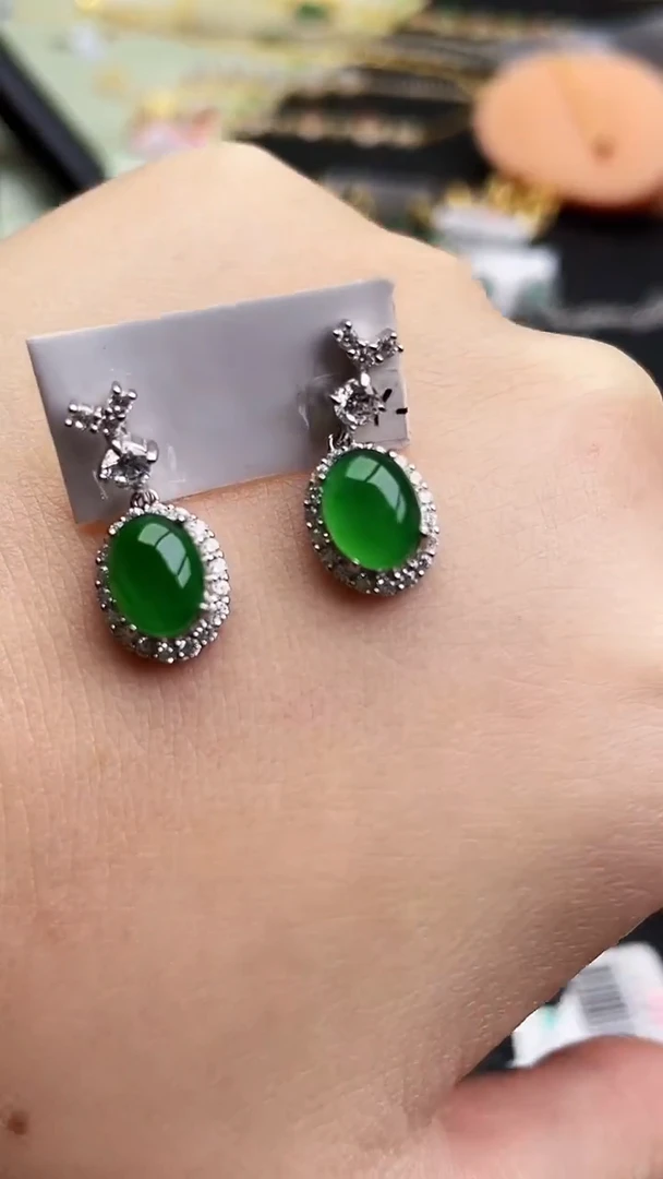 银S925镶嵌翡翠耳饰86