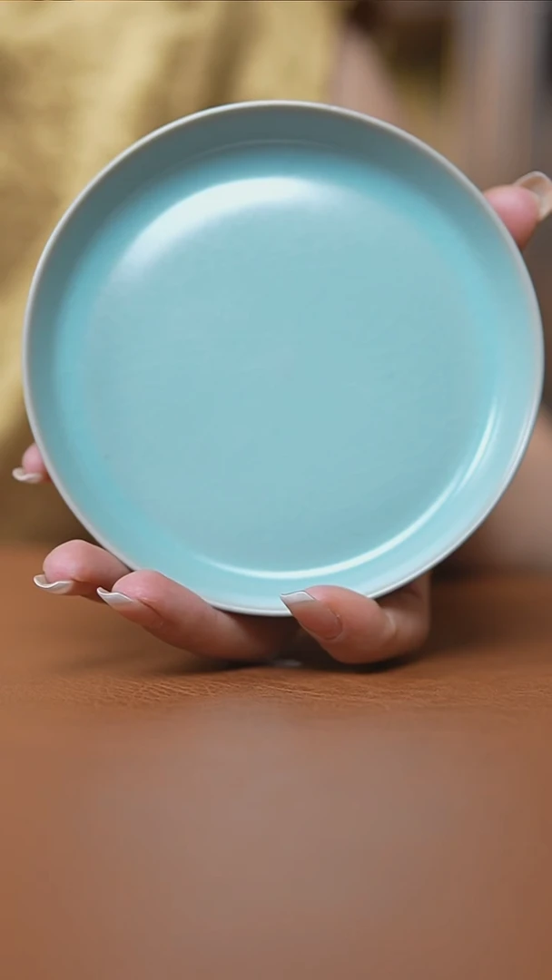 瓷片仿古天青凤华碟大瑕