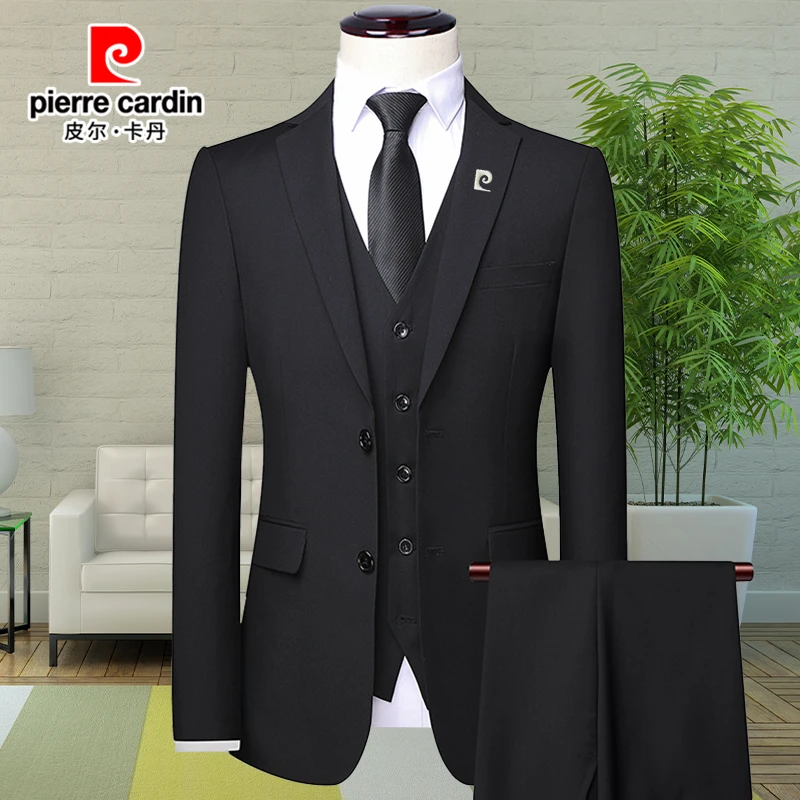 皮尔卡丹西服正装新郎结婚套装男士西装三件套男修身职业商务礼服