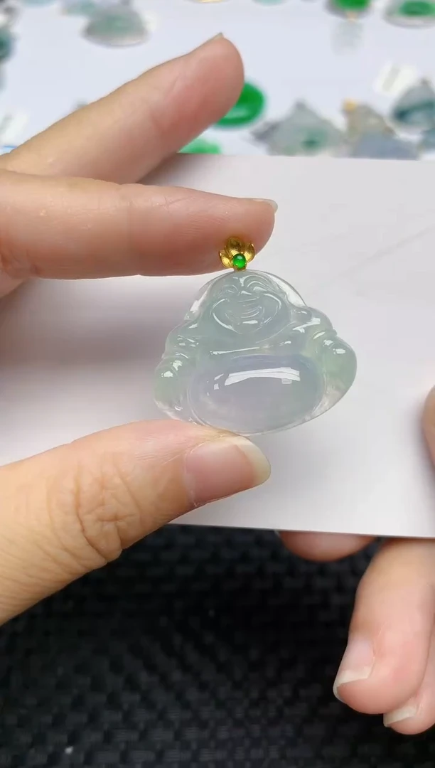 翡翠18K金镶嵌颈饰天然A货翡翠