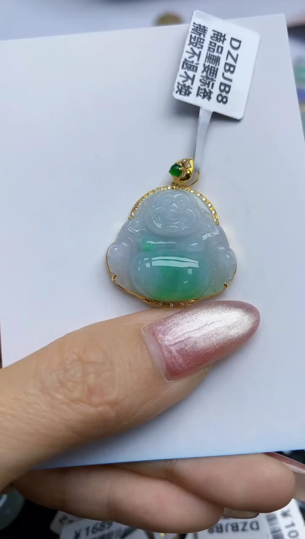 【闪购商品】翡翠挂件18K金镶嵌天然翡翠A货