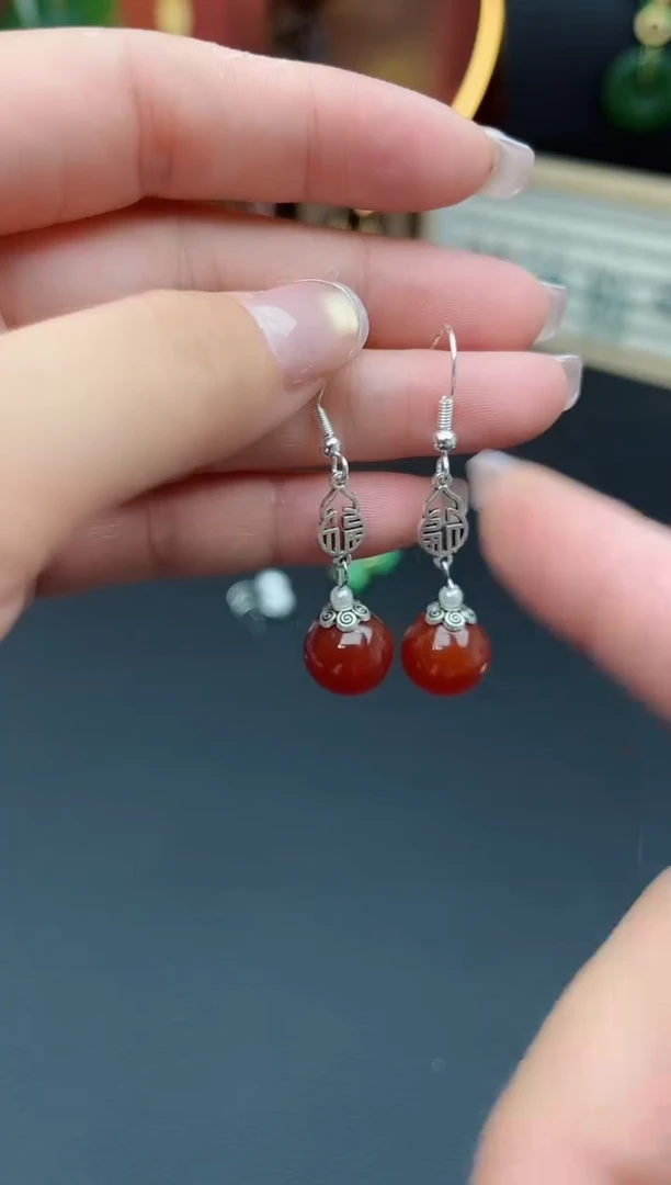 玛瑙/玉髓耳饰银S925镶嵌230000
