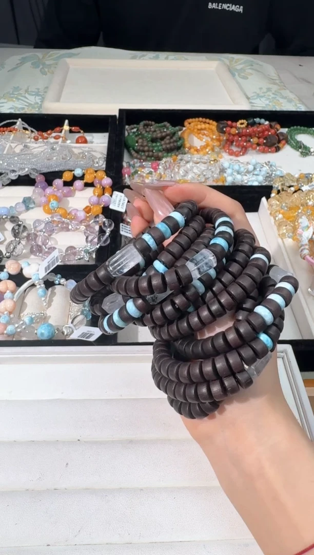 水晶手链未镶嵌N029降真香蓝针桶珠款