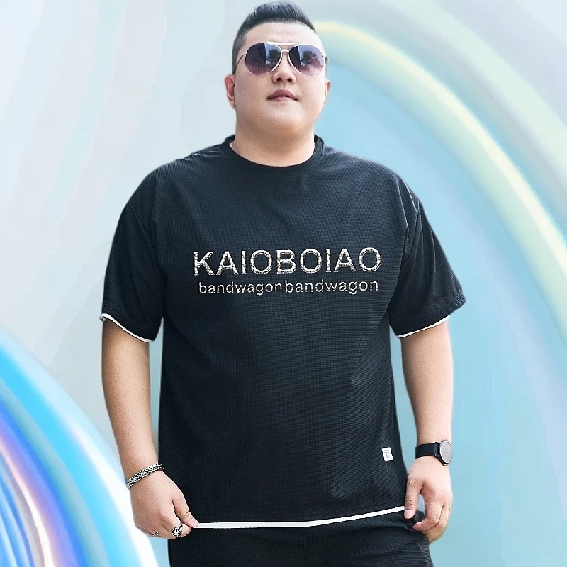 200-300斤假两件华夫格大码短袖上衣t恤男8XL码胖子肥佬加肥加大