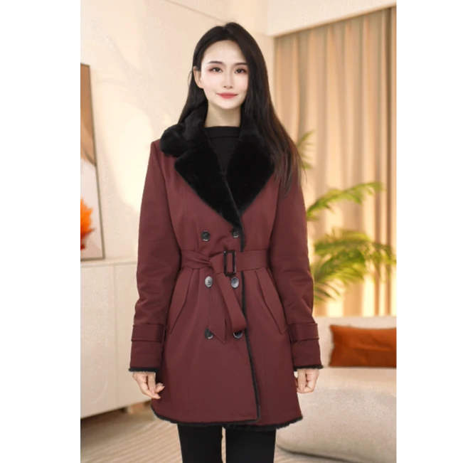 防风中长款保暖常规秋冬外套女士时尚加厚毛领25C861