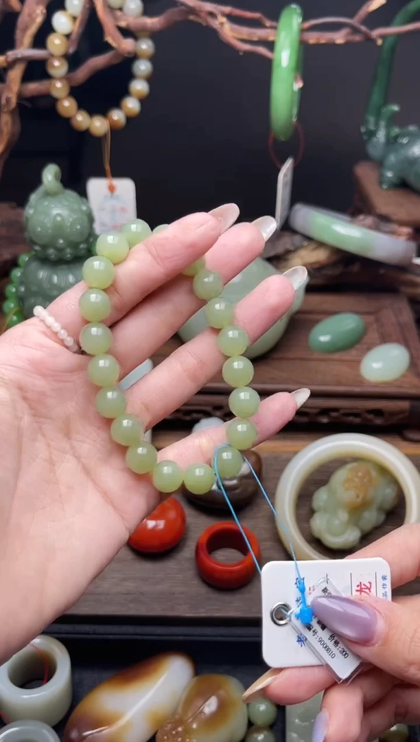 手串未镶嵌和田玉卡10若羌黄口 圆珠9008810