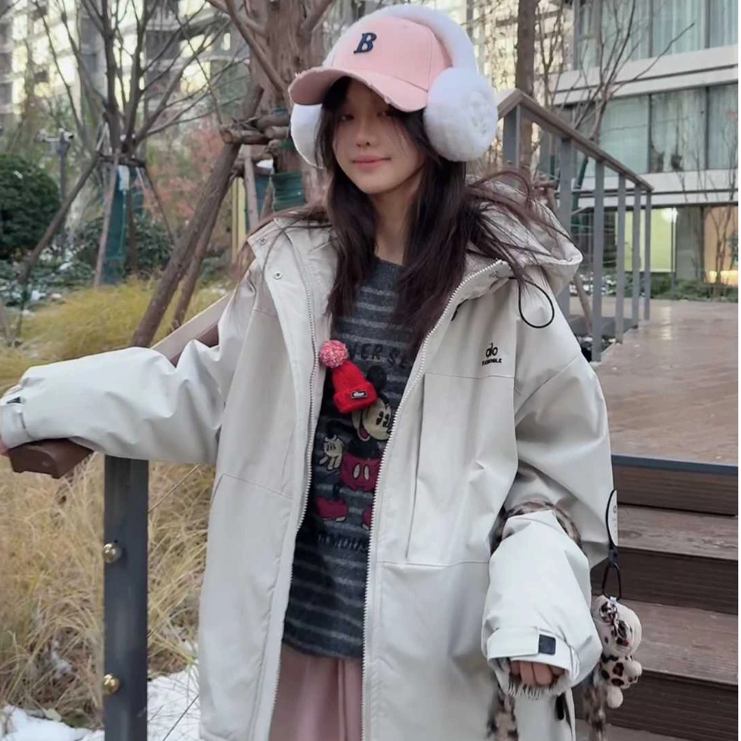 TTY （加绒加厚）2025冬季冲锋衣女童保暖宽松极寒连帽派克服278189