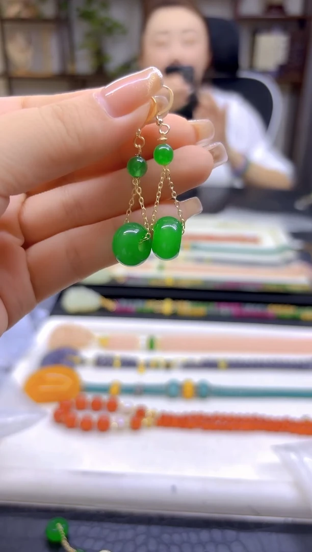 翡翠14K金镶嵌耳饰DIY款E303