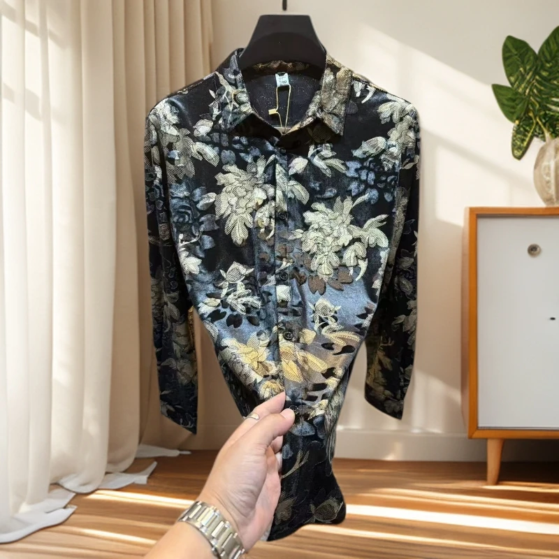 男士秋季新款潮流时尚纽扣长袖衬衫外套