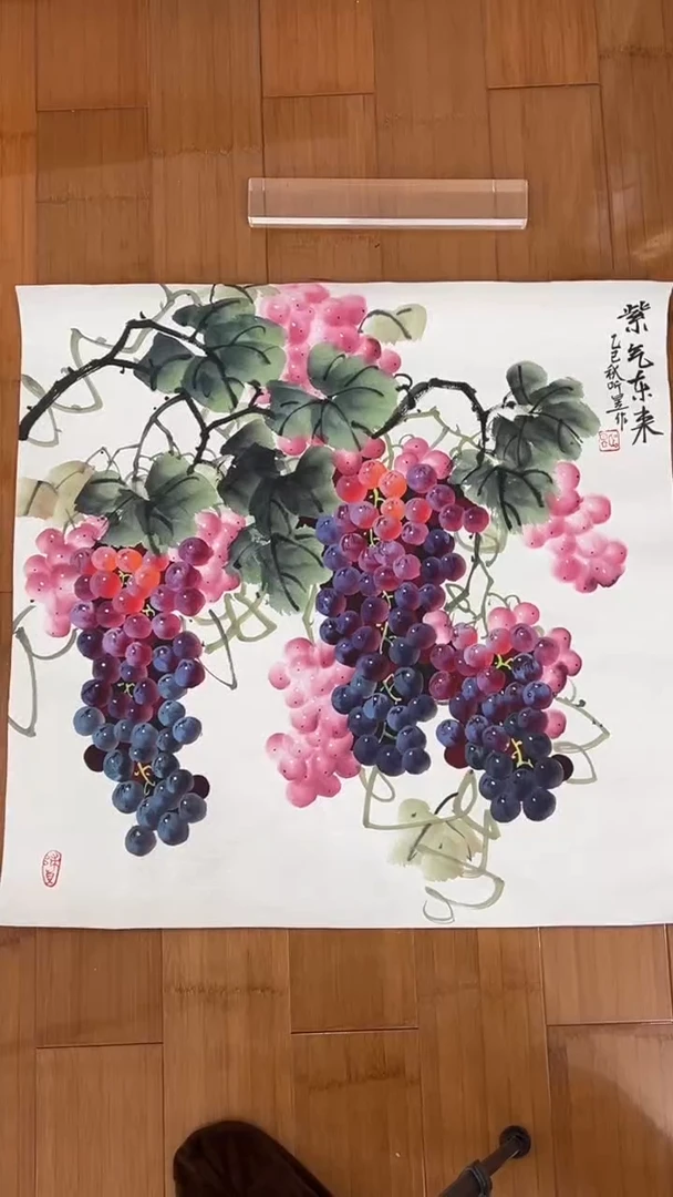 国画【福利，纯手工手绘】听昱葡萄68*68厘米
