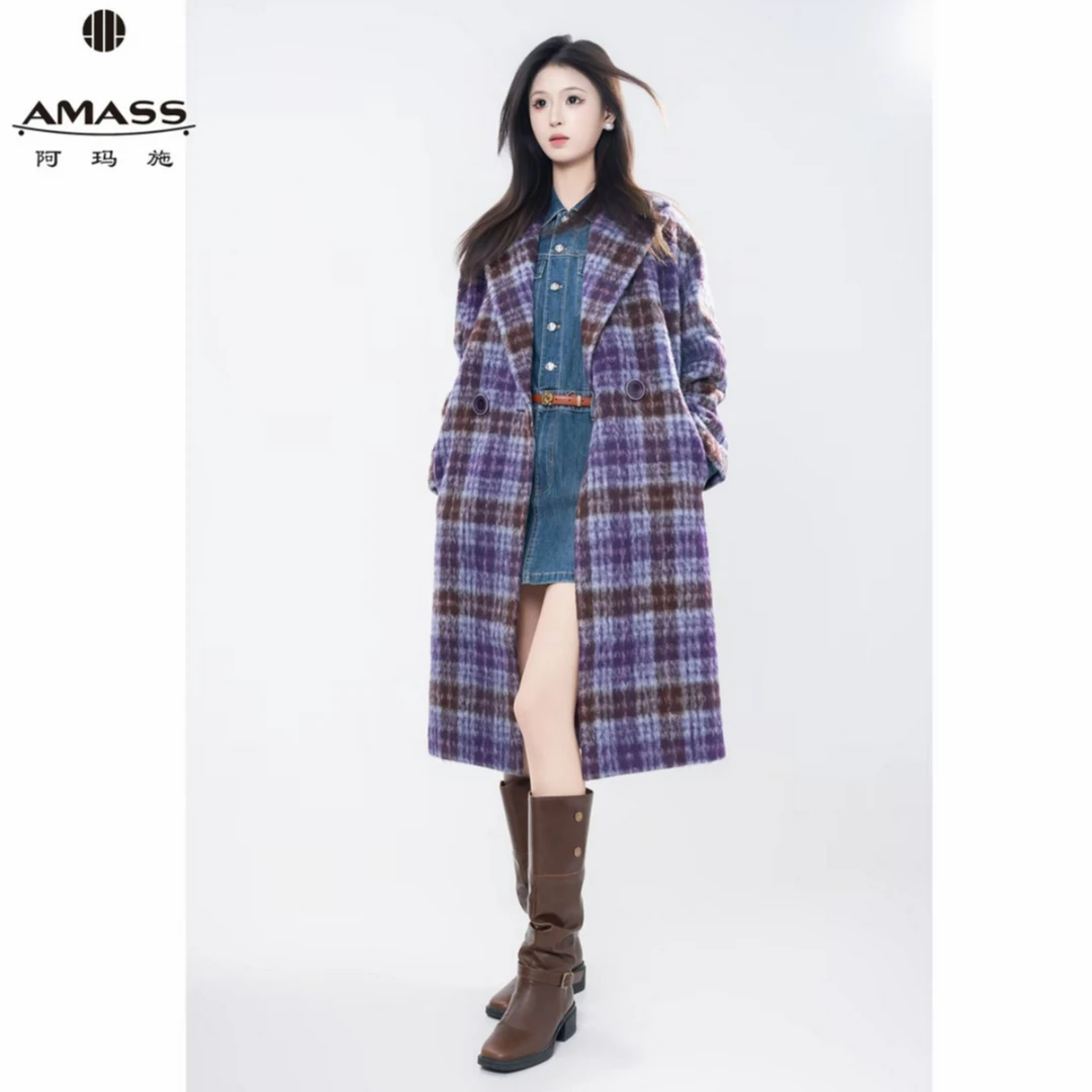 AMASS/阿玛施阿玛施秋冬复古时髦格纹外套中长款大衣5400631