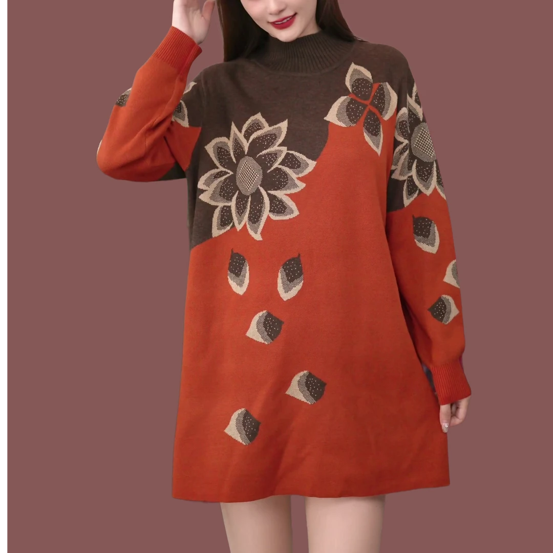 190号秋冬新款女士针织中长款遮肉打底上衣洋气