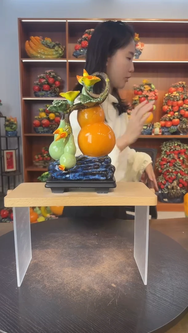 陶瓷有底座三葫芦摆件