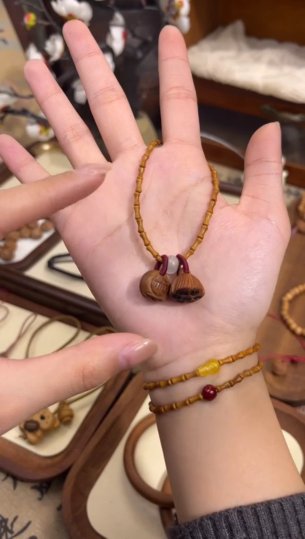 手串桃核【桃缘行】竹节「福气莲莲」桃木桃核辟、挡、驱、护 备注手围