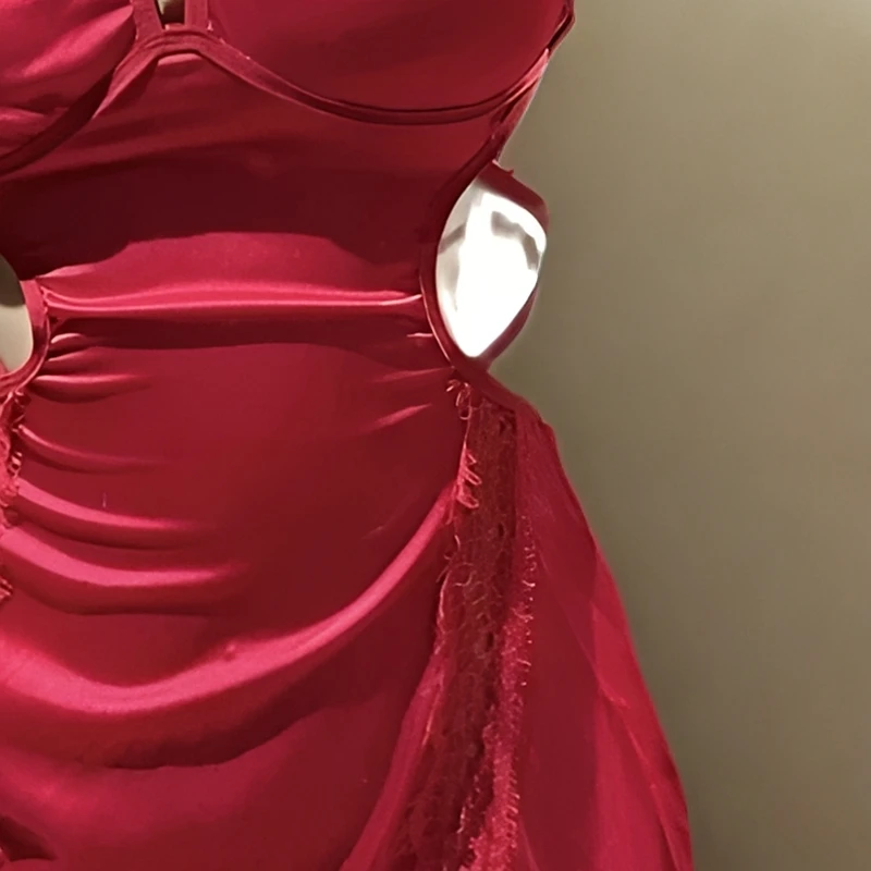 新款修身吊带开拆内衣性感睡裙低胸吊带蕾丝纹系带露背小胸显大