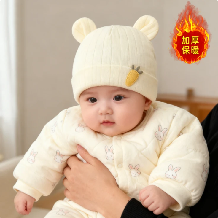 新生婴儿帽子秋冬款加棉纯棉无骨初生宝宝男女0-3月春秋双层胎帽6