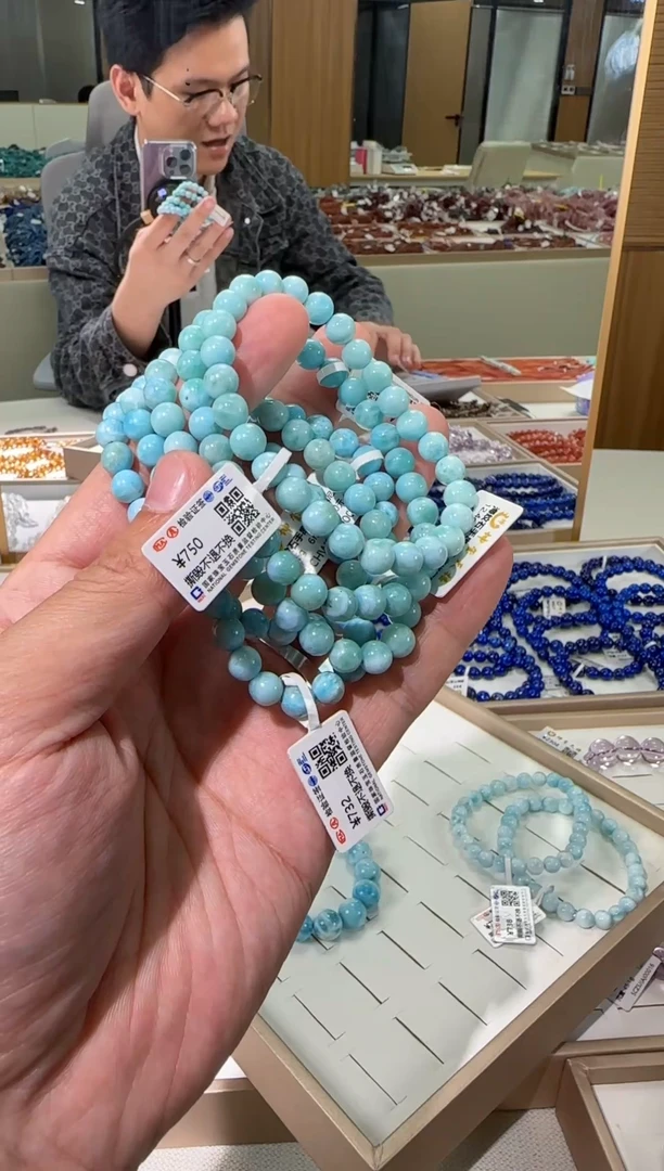 未镶嵌针钠钙石（海纹石）手串海纹石6+多样性发一