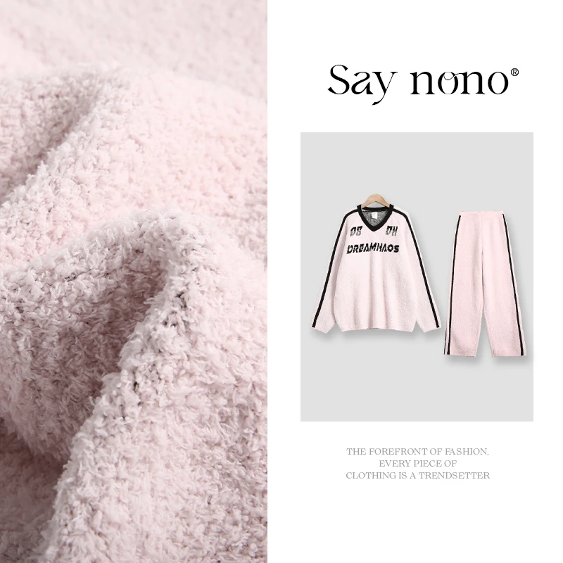 Say nono【懒猫nono】套衫爱心领半边绒家居服慵懒风秋冬女士套装