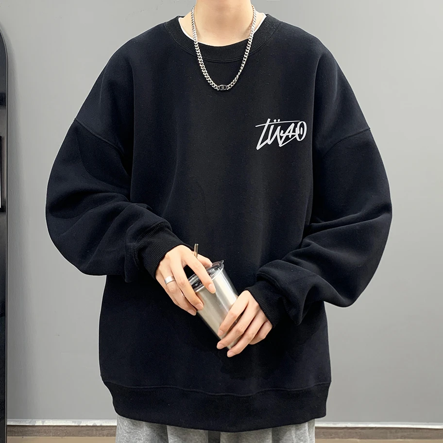 美式加绒卫衣男重磅秋冬潮牌圆领打底衫港风oversize宽松长袖外套