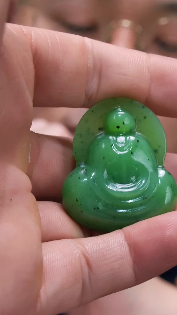 颈饰未镶嵌和田玉碧玉无相佛吊坠SY编绳