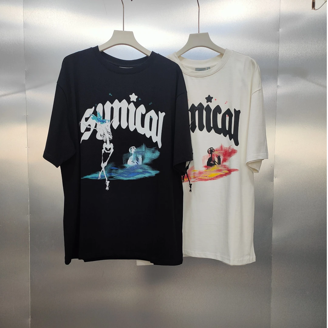 P07-21402-SYN夏季火焰骷髅印花潮流时尚短袖