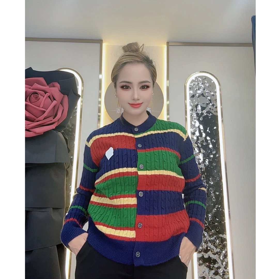 2234长袖极简风针织衫拼接条纹