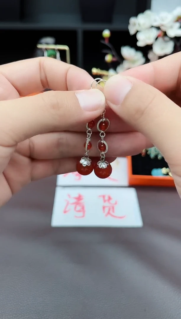 玛瑙/玉髓耳环银S925镶嵌903000