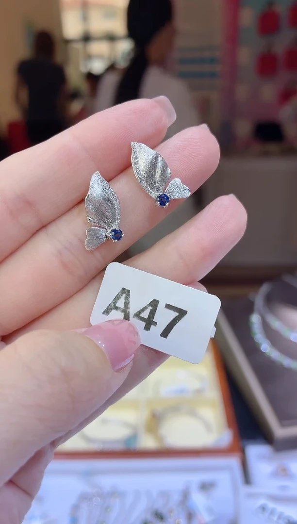 蓝宝石耳饰银S925镶嵌多样性发一A47