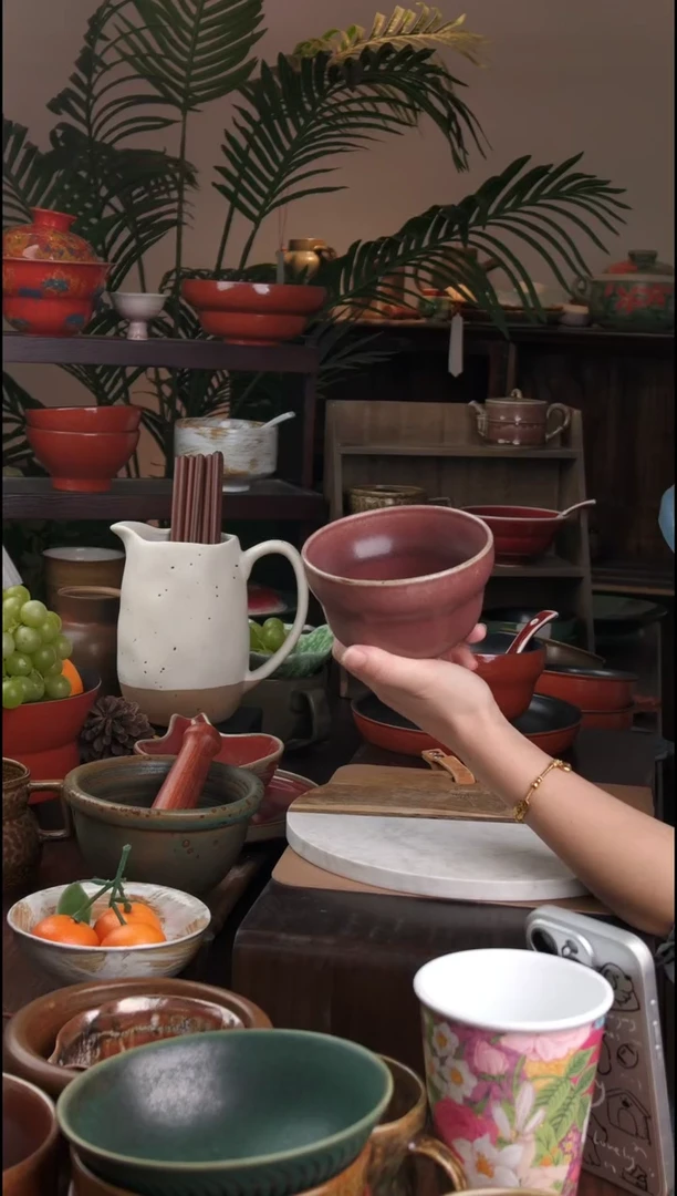 碗景德镇手工高温餐具桃红葫芦