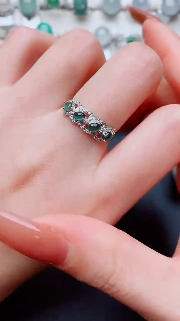 银S925镶嵌戒指翡翠...