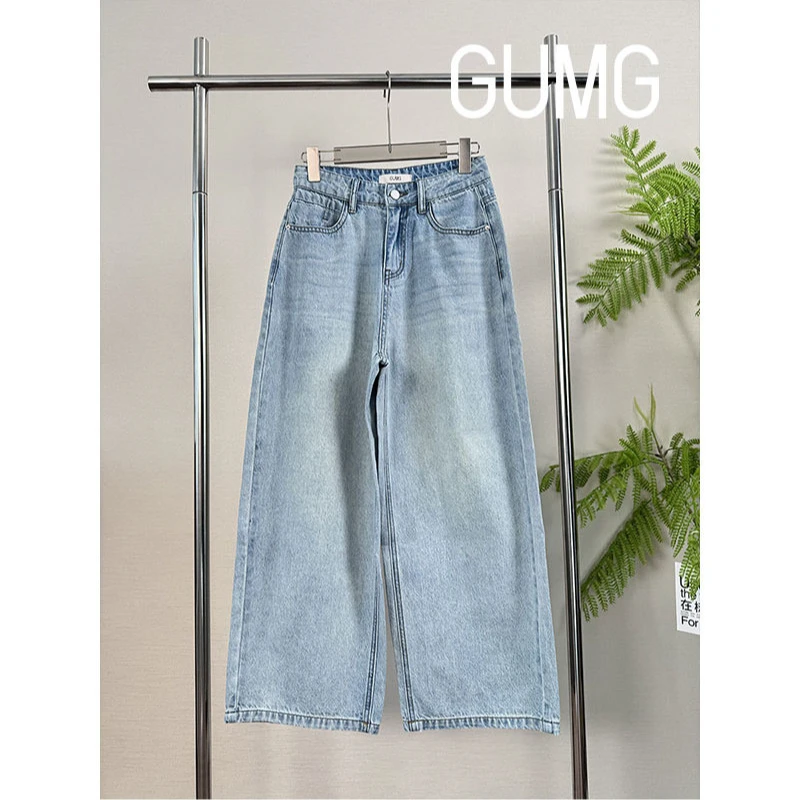 【女装优选】GUMG-浅色做旧阔腿直筒牛仔长裤GM20245