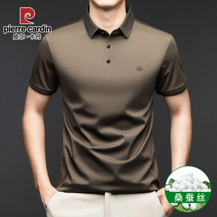 皮尔卡丹高端桑蚕丝短袖POLO衫男夏季薄款中年商务休闲t恤冰丝潮
