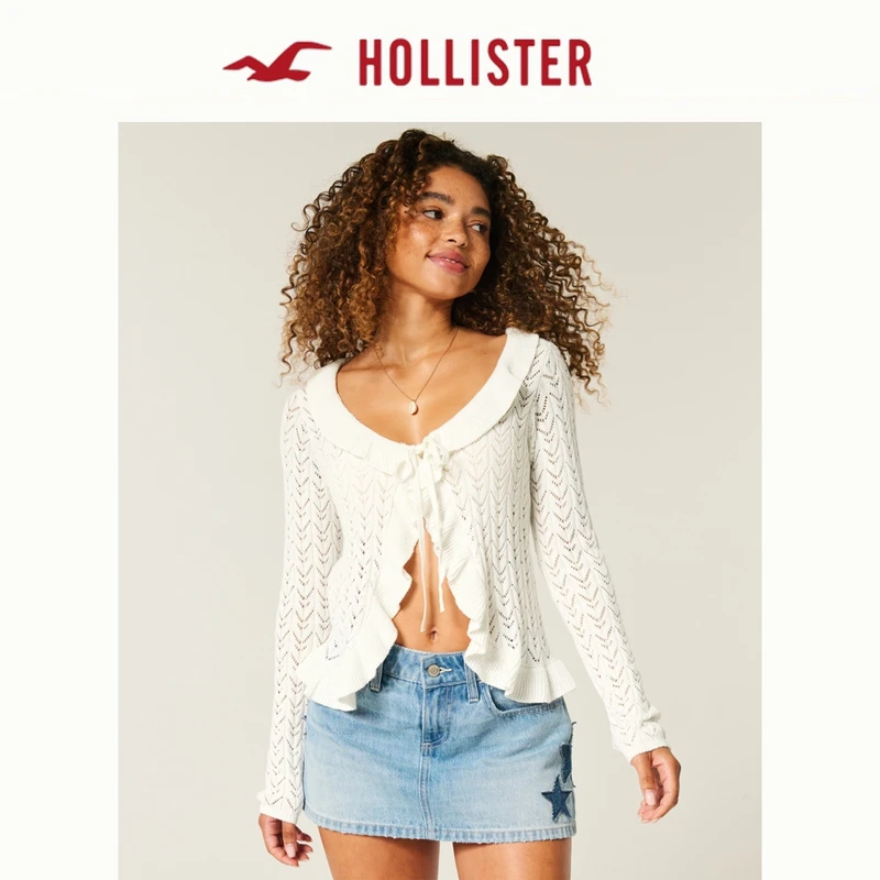 Hollister25秋季新款法式甜美荷叶边修身外搭开衫女装KI350-5121